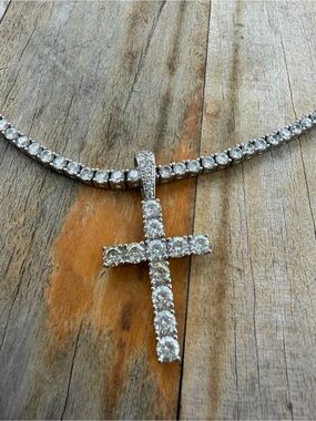 GLD 24” 3mm Tennis Chain + Cross Pendant White Rhodium CZ